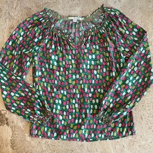 BODEN Spotted Smocked Collar Top